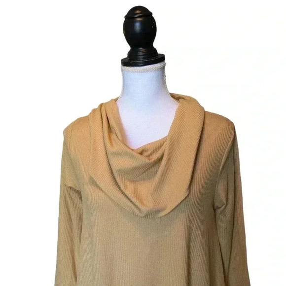 Last Tango Heather Tan Beige Ribbed Cowl Neck 3/4 Sleeve Tunic Top New One Size - Picture 5 of 7